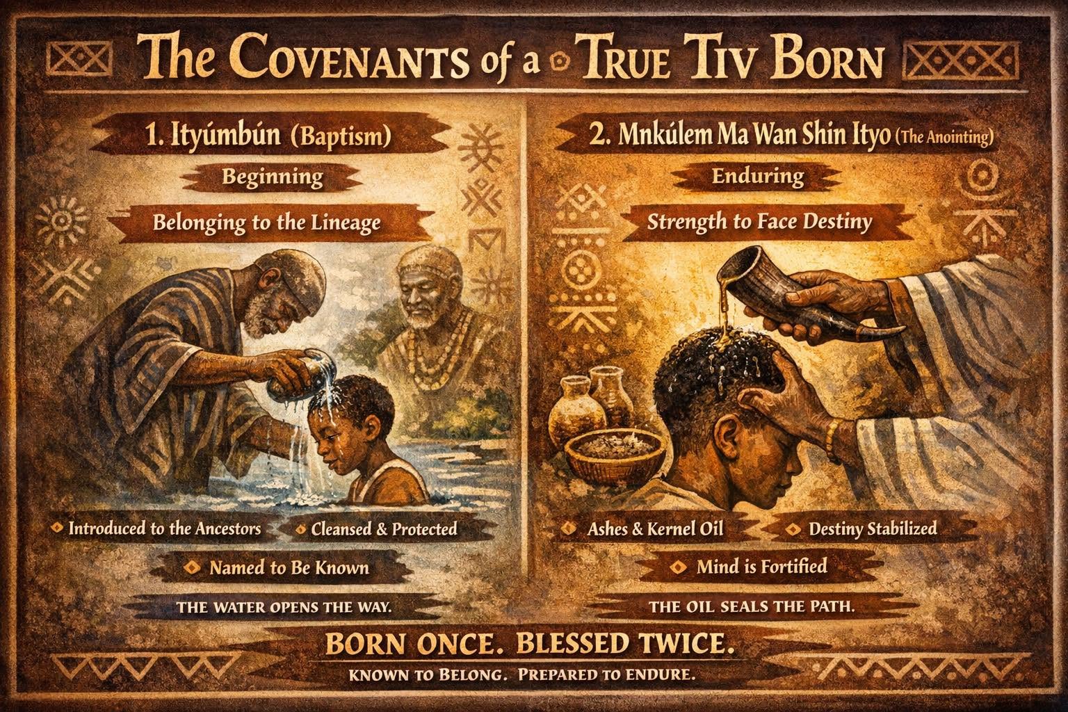 Illustration: the covenants of a true Tiv born, Ityúmbún and Mnkúlem Ma Wan Shin Ityo