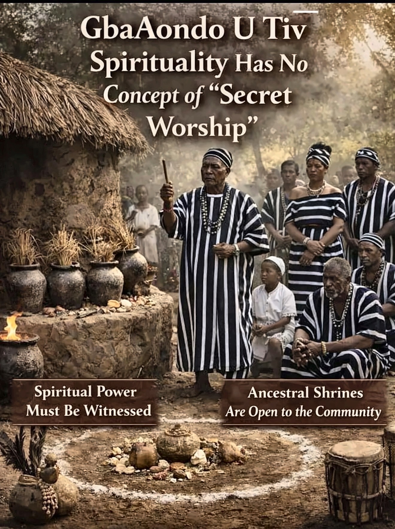 An elder leading an open ancestral rite before the community at a shrine